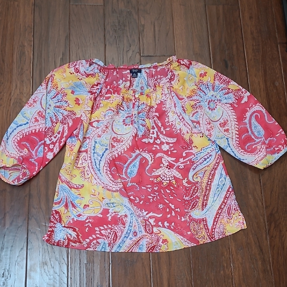 Chaps Colorful Paisley Patterned Semi-Sheer Blouse size XL